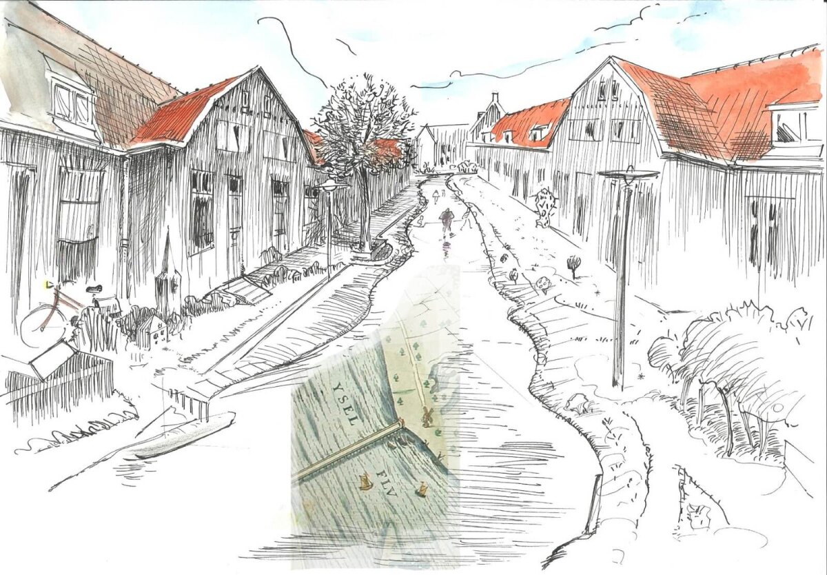 De Utrechtse IJsselstraat. Met een flard van een kaart van Zutphen aan de IJssel, van Lodovico Guicciardini uitgegeven door Willem Jansz.Blaeu 1613. Illustratie: Jos Peeters