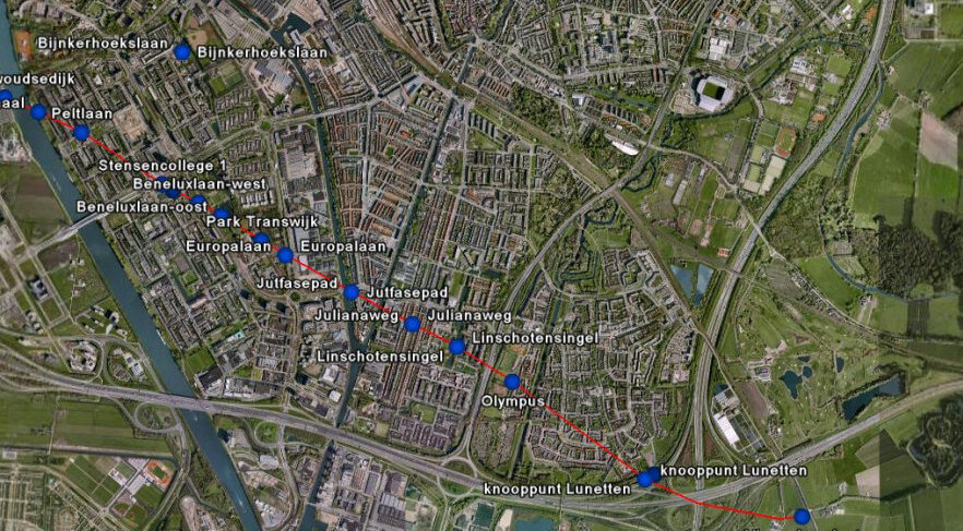 De loop van de Limes door Utrecht. Bron: Stadsarcheologie Gemeente Utrecht en RAAP Archeologisch Advies
