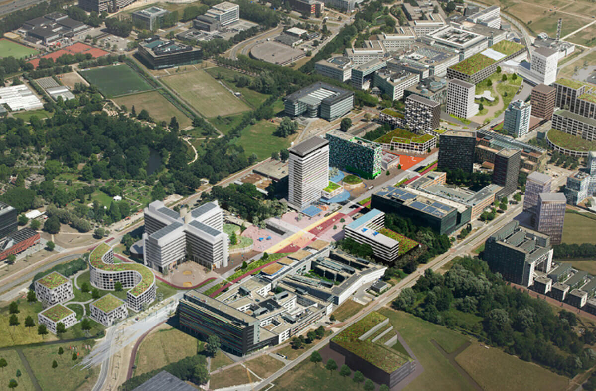 De toekomst van het Utrecht Science Park zoals in opdracht van de Universiteit Utrecht uitgewerkt door Barcode Architects.