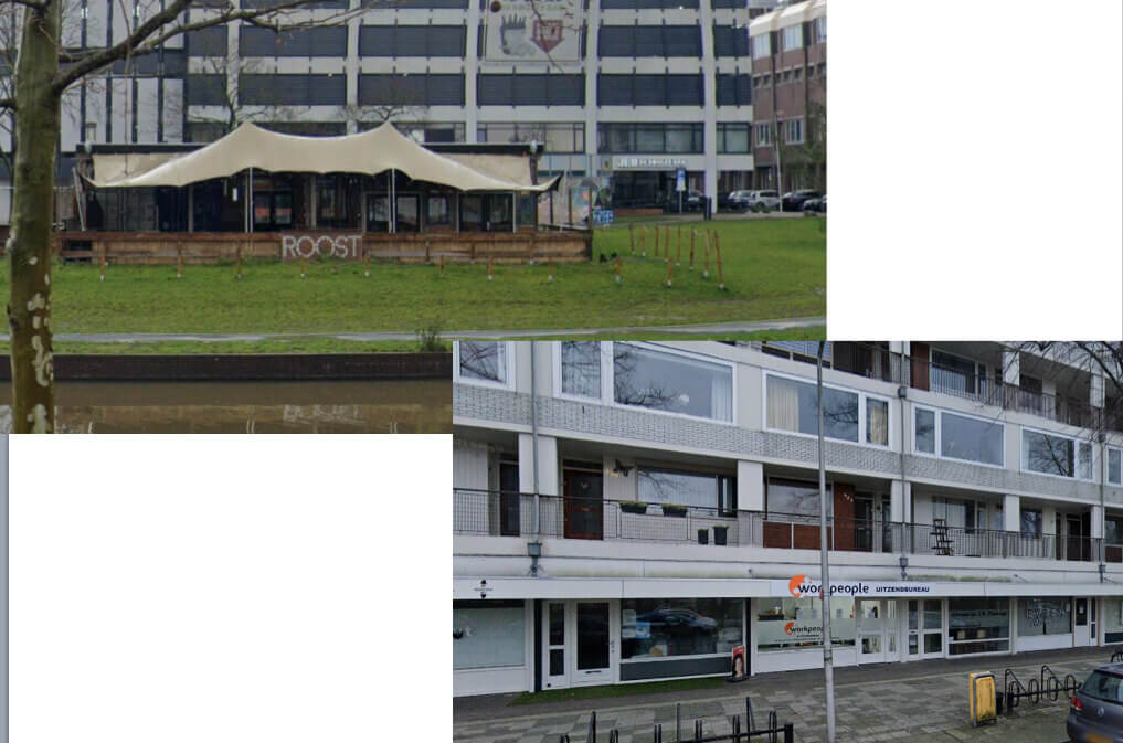 Roost (boven) en Koffiehuis Transwijk. Foto: GoogleMaps