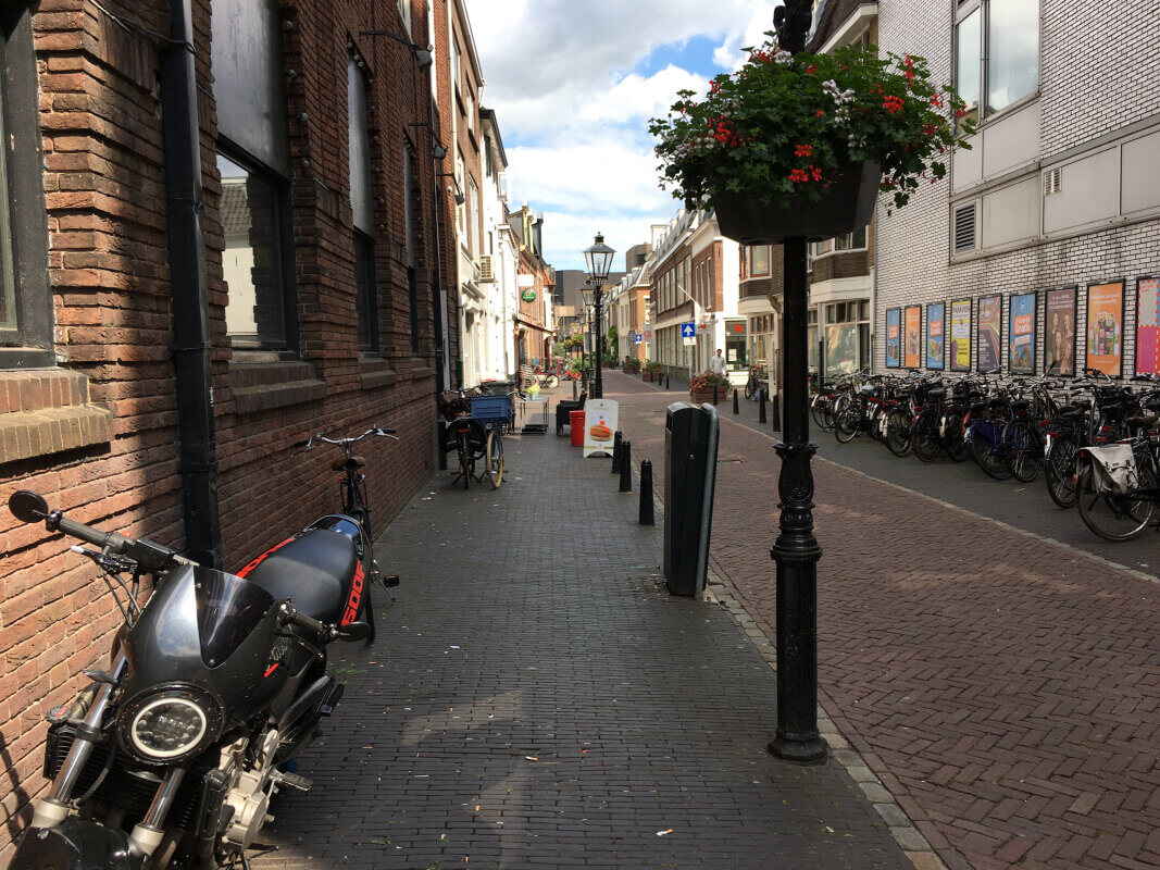 Tussen regenpijp en lantaarnpaal: de Willemstraat richting snackbar ‘Broodje van Martin’. Foto: Dik Binnendijk
