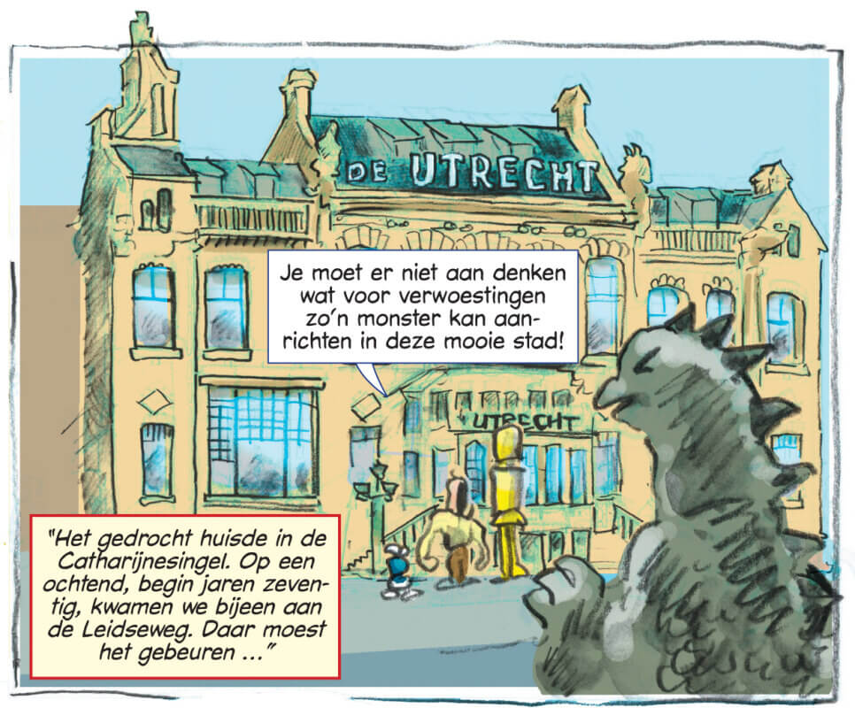 De Kaiju van de Catharijnesingel. Tekening: Pascal Oost