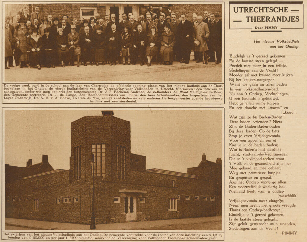 Verslag van de opening van het volksbadhuis Ondiep in 1926. Uit: Utrecht in Woord en Beeld, mei 1926