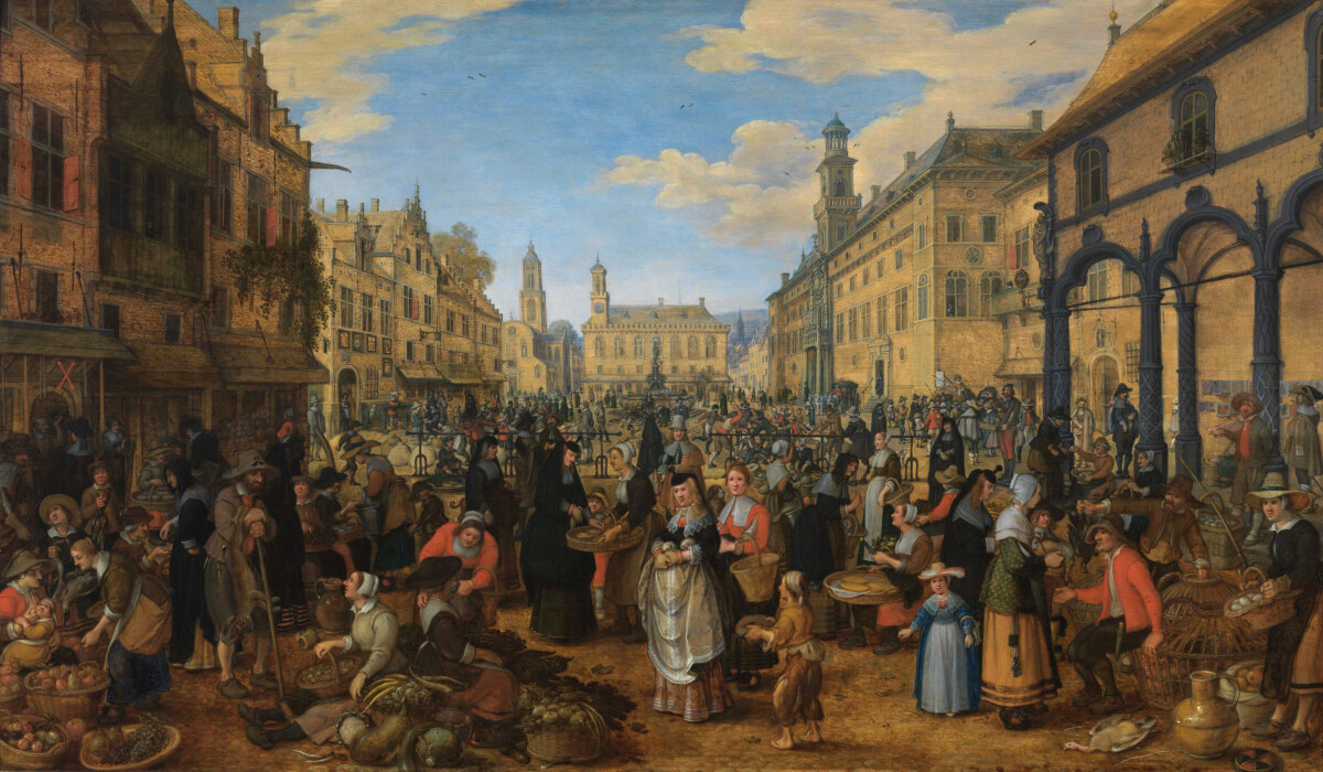 De markt in Antwerpen ca 1600, schilderij van Sebastiaen Vrancx