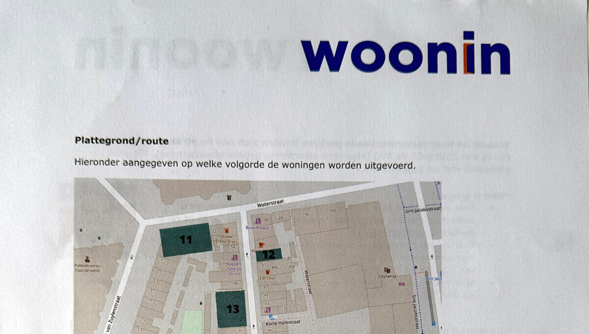 Detail van de brief van woningcorporatie Woonin over de onderhoudswerkzaamheden in Wijk C.