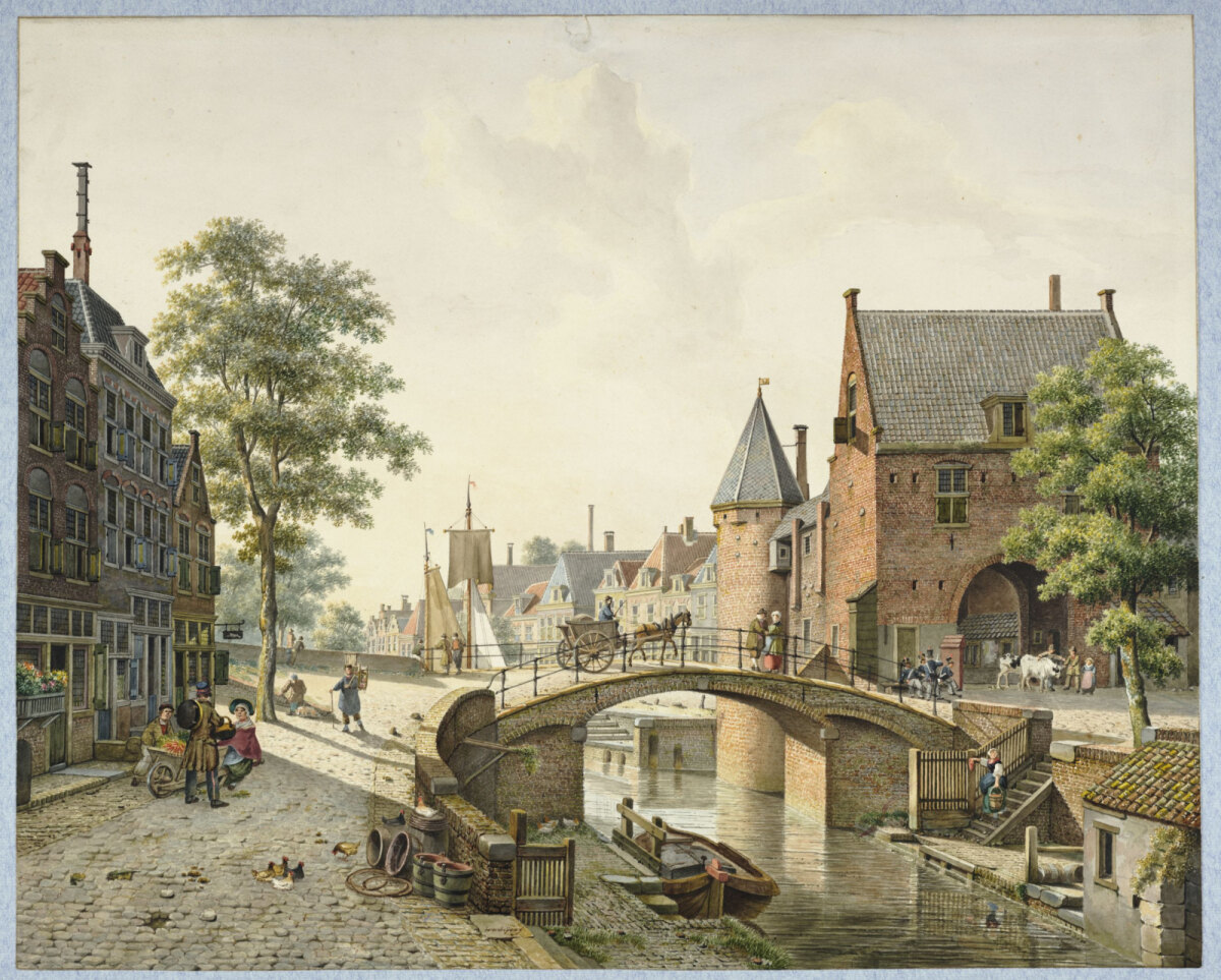 Kijkje op de Zandbrug en de Weerdpoort in de 19e eeuw, tekening van Cornelis van Hardenbergh. Illustratie uit collectie Het Utrechts Archief