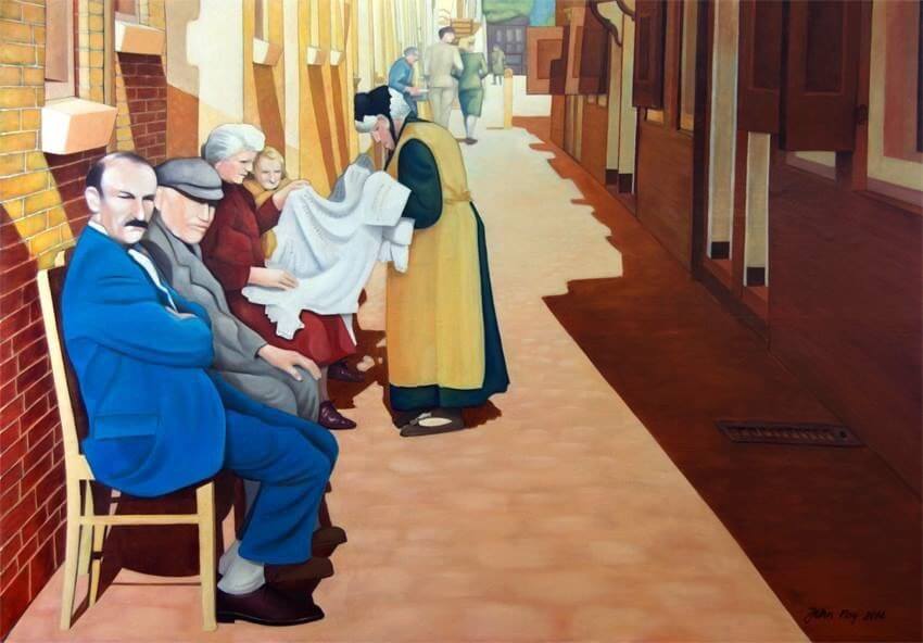 De Zakkendragerssteeg. Muurschildering van John Noy