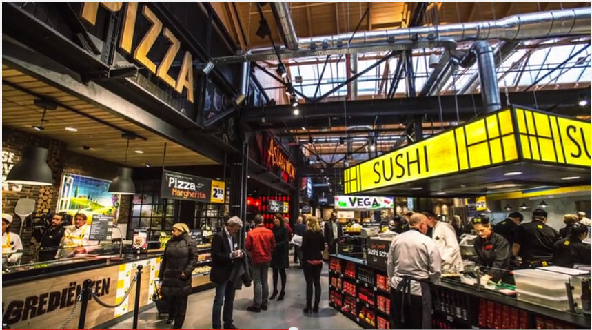 De foodmarkt van Jumbo zoals die ook in Leidsche Rijn Centrum de grootste van het land wordt. Foto: Beeldenfabriek