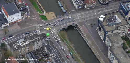 Een luchtfoto van de situatie bij de Monicabrug. Foto: gemeente Utrecht