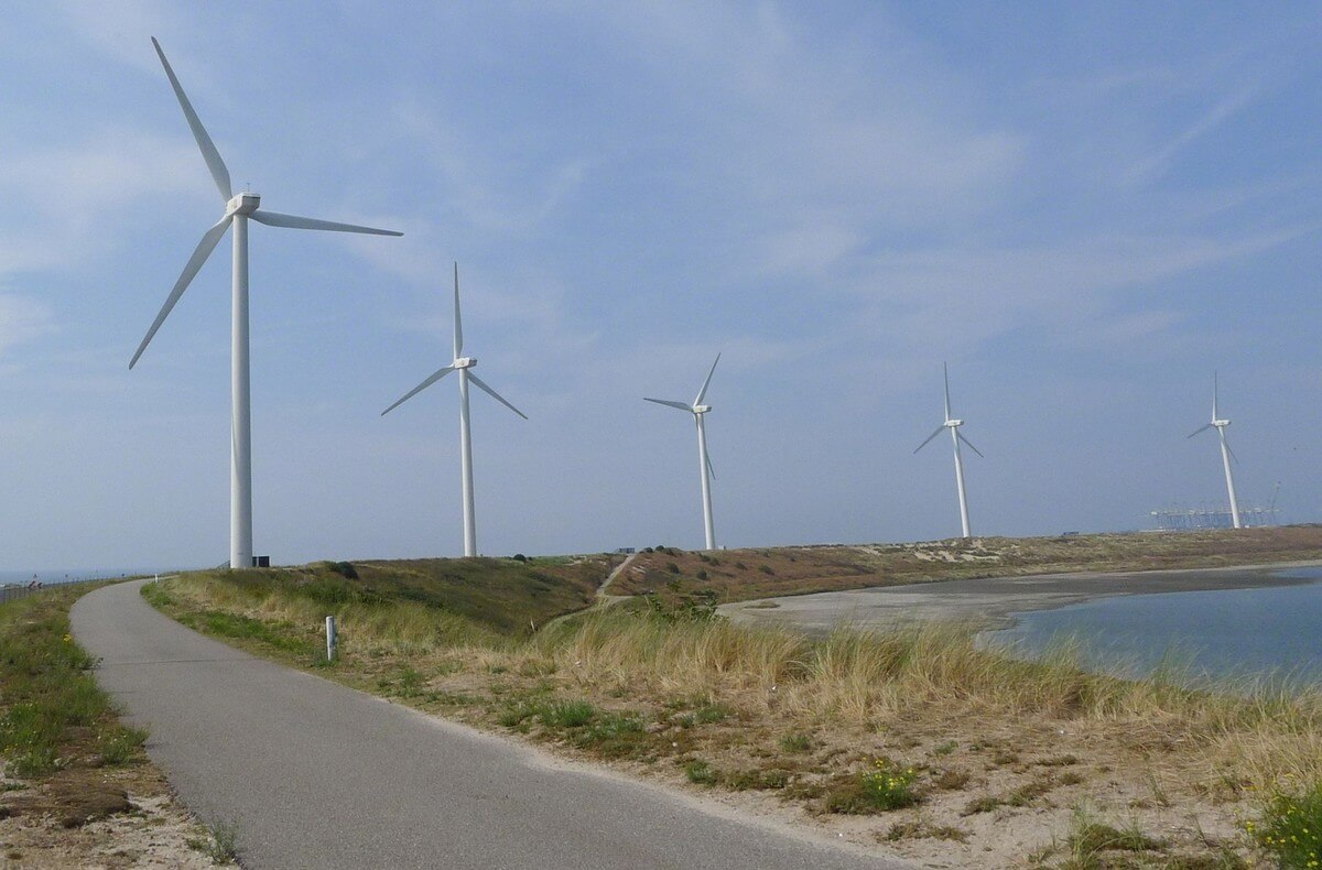 Windmolens in het weidse polderland. Foto: Ton van den Berg