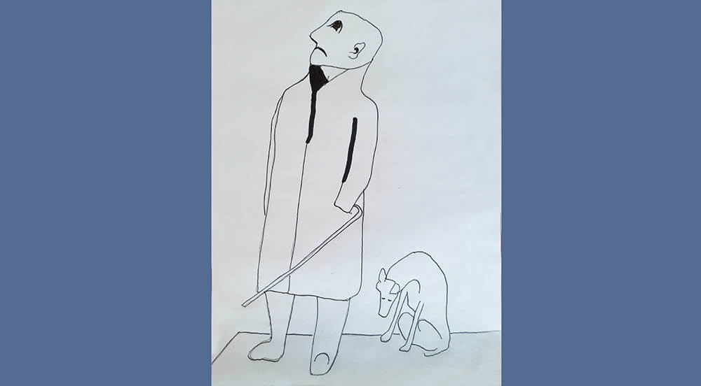 Mijnie Borghstijn maakte deze tekening van het beeld 'De Spoetnikkijker' van Oswald Wenckebach