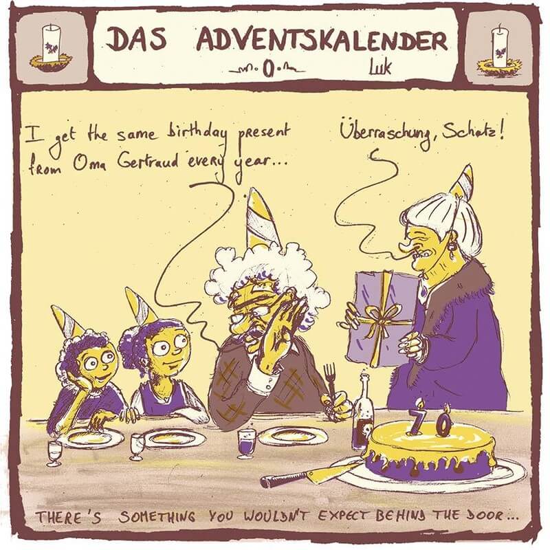 De starttekening van 'De(r) Adventskalender'. Illustratie: Lucas Dymny