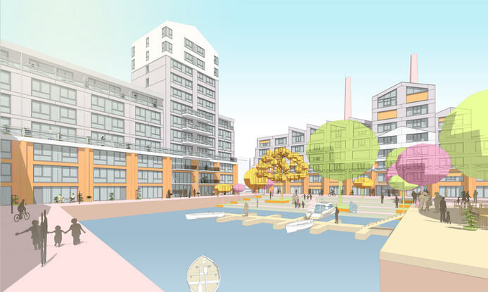 Artist impression van de Wilhelminawerf.