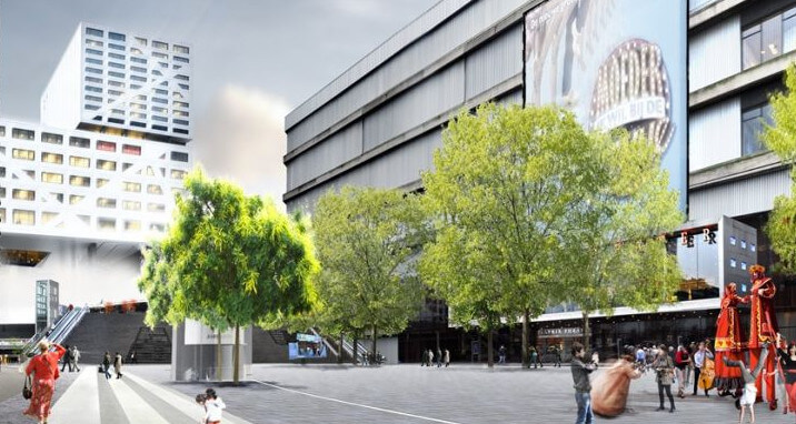 Het Jaarbeursplein in 2018, de parkeergarage zit er dan onder. Illustratie: CU 2030