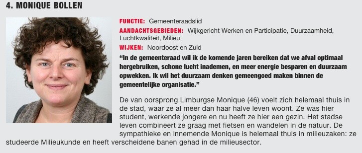 Profiel van Monique Bollen op de website van GroenLinks. Foto: GroenLinks