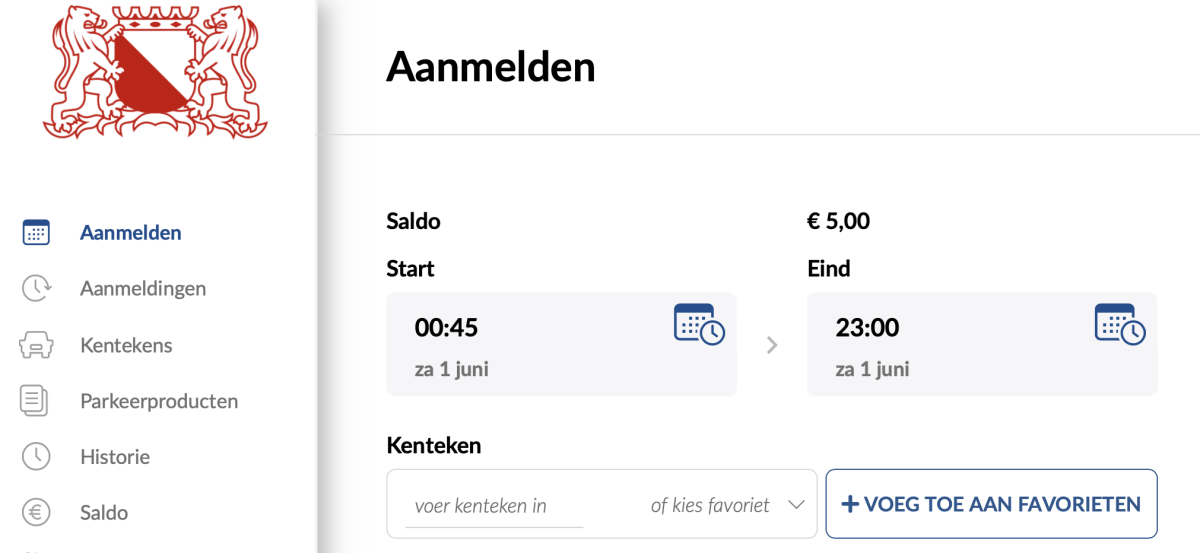 Schermprint van de website parkeerapp.utrecht.nl