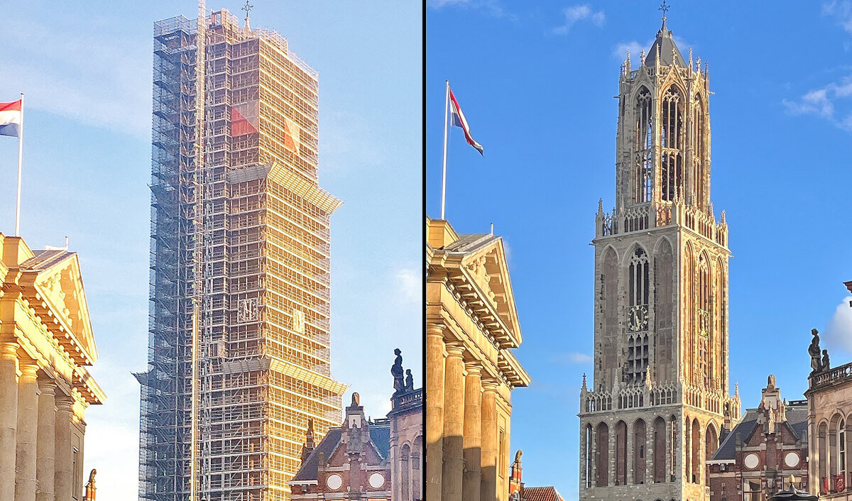 De Domtoren in 2020 en 2024 (zie in het artikel hieronder de grotere versies) - foto's: Edwin Lucas