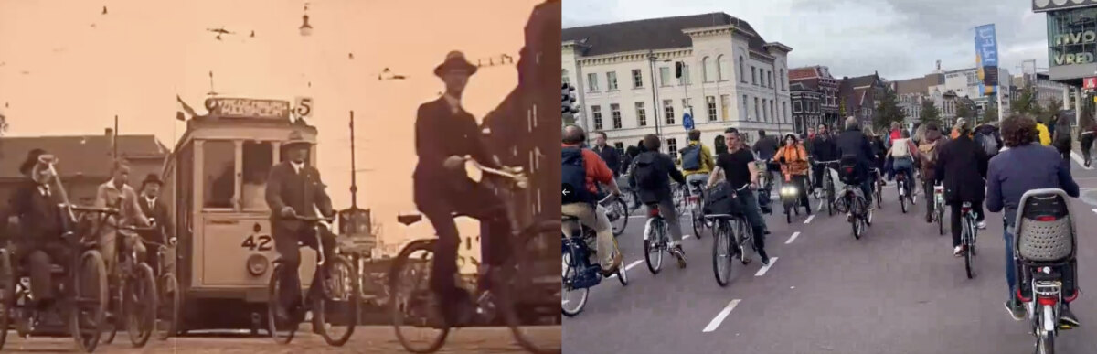 Schermafbeeldingen uit filmpjes uit 1924 en 2024 (de laatste gemaakt door Edwin Lucas)