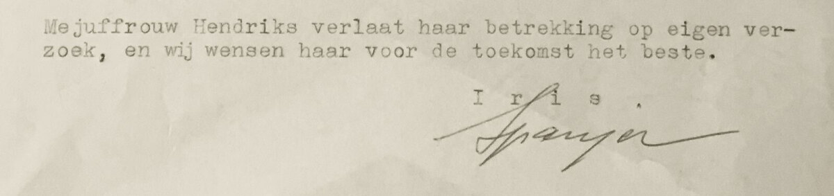 De laatste regels van het getuigschrift, ondertekend door Albert Spanjer (privé-archief)