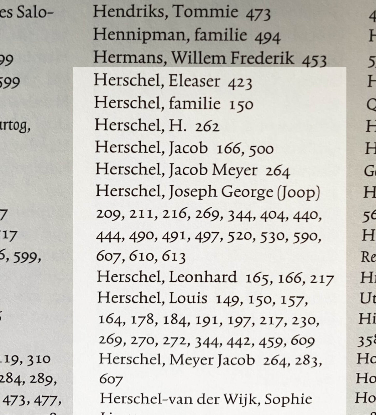 Het rijtje Herschels in het personenregister.