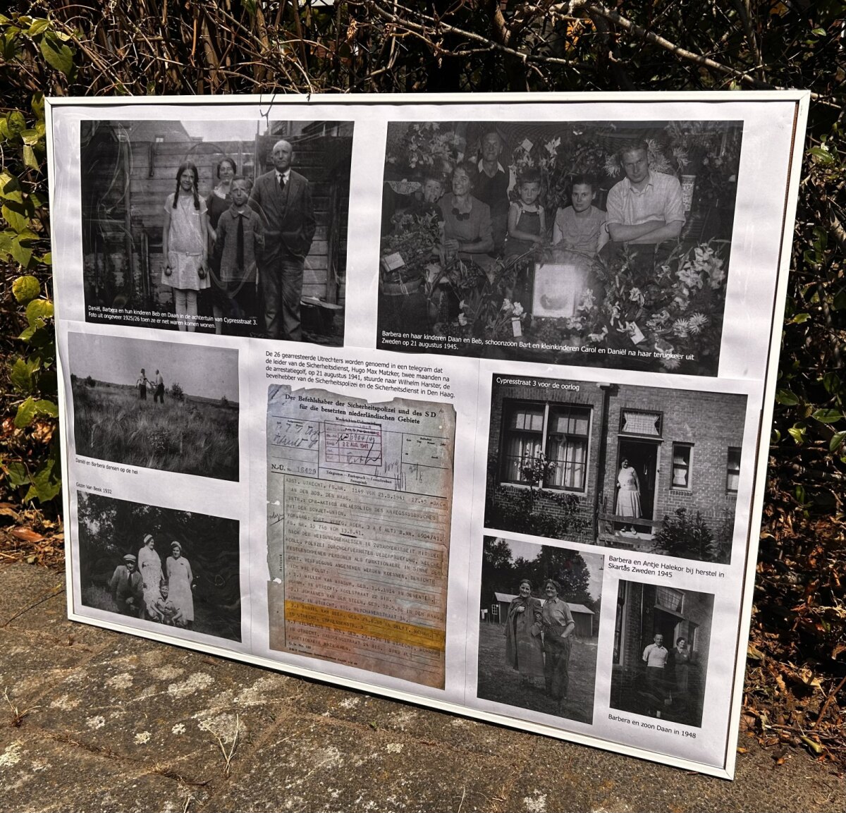 Fotocollage, gemaakt door familie Van Beek, met onder meer een afbeelding van het telegram. Foto: JT