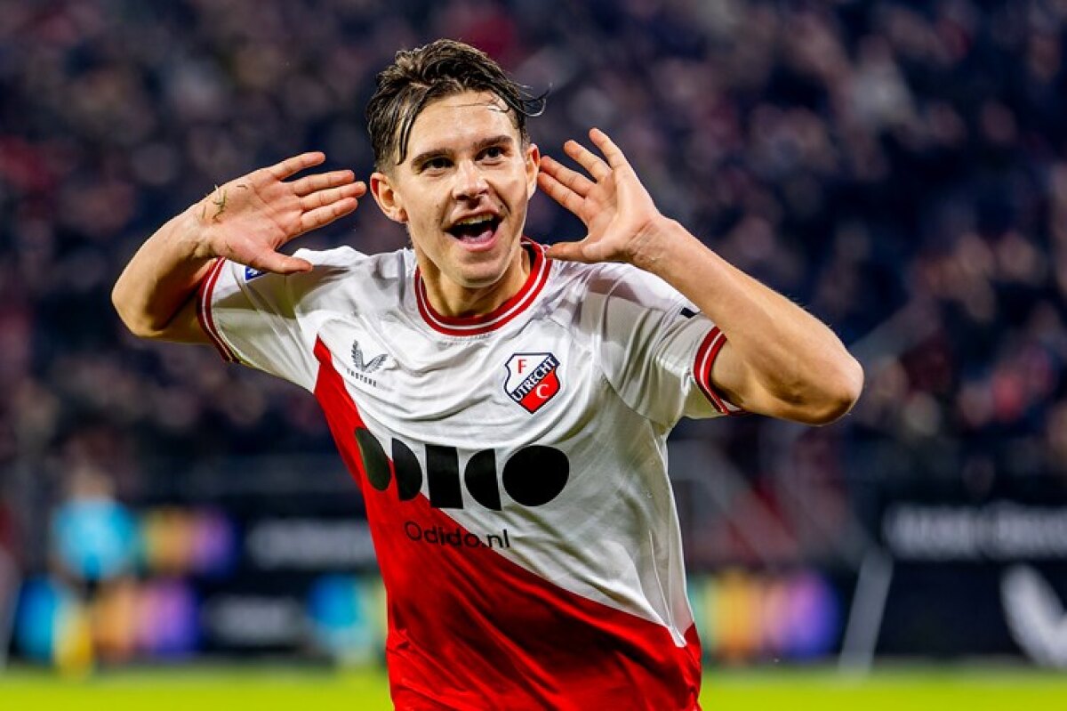 Victor Jensen na de 1-0. Foto: website FC Utrecht