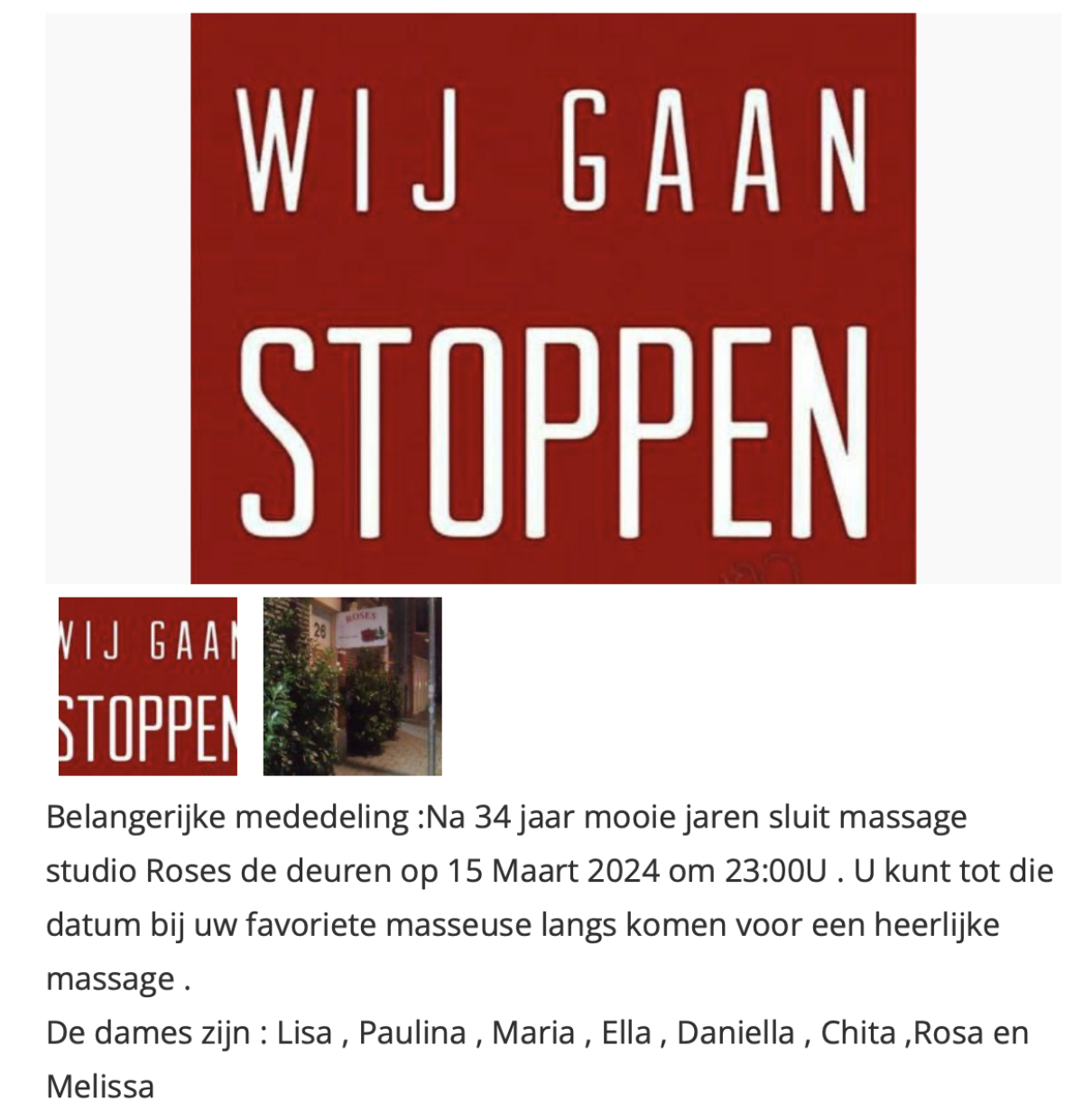 Op vrijdag 15 maart was de laatste avond (opvallend: de masseuses hebben allemaal een voornaam die eindigt op een 'A').