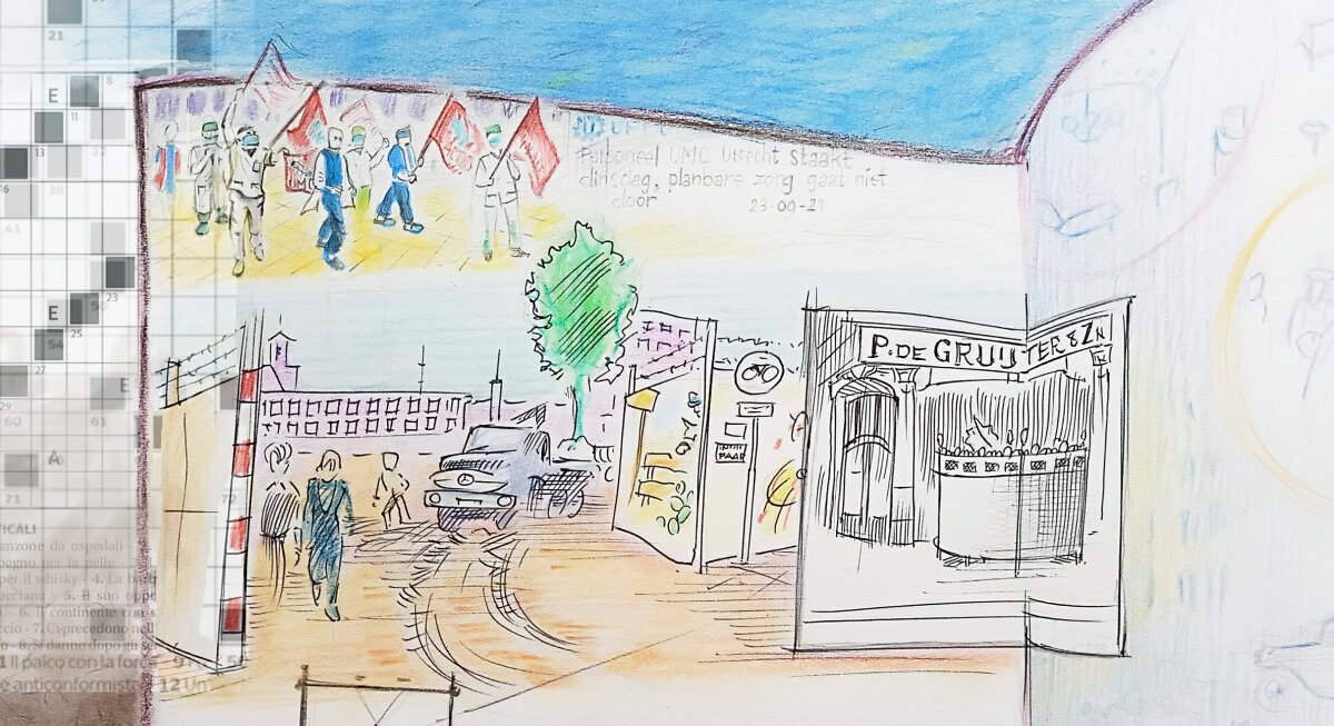 Detail van de tekening 'Verplaatst' van Jos Peeters