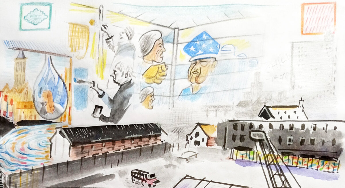Detail van de tekening 'Paardenveld' van Jos Peeters.