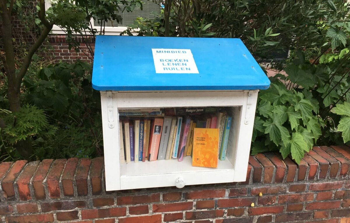 Het boekenkastje bij woning Pieter Saenredamstraat 46. Foto: Dik Binnendijk