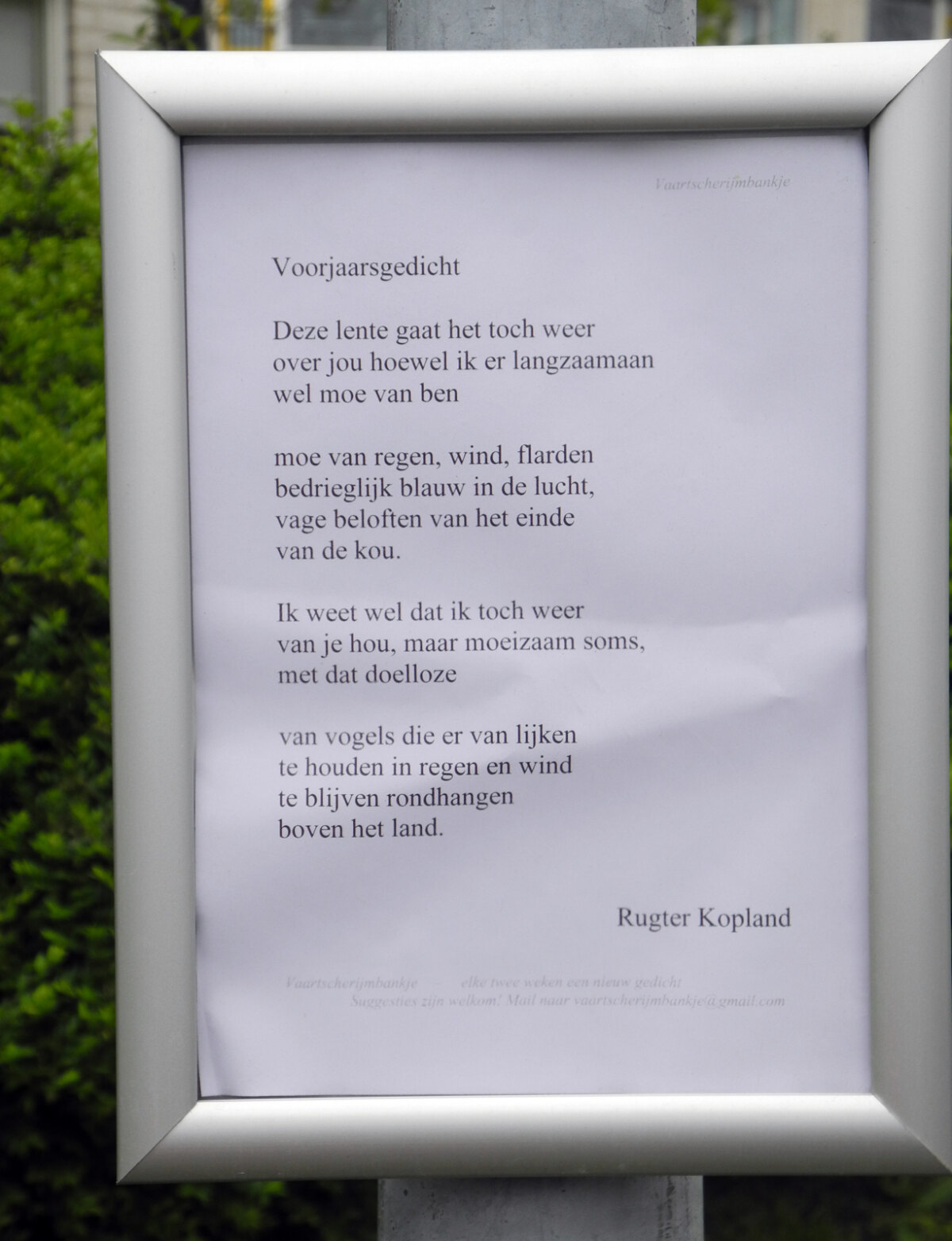 'Voorjaarsgedicht' van Rutger Kopland. Foto: JvW