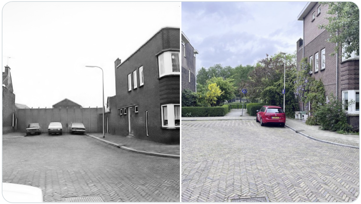 De Van Swindenstraat bij het Griftpark, gefotografeerd in 1976 en door Edwin Lucas in 2025.