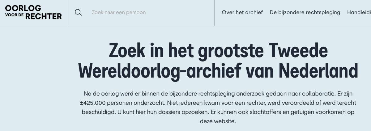 De website Oorlog voor de Rechter
