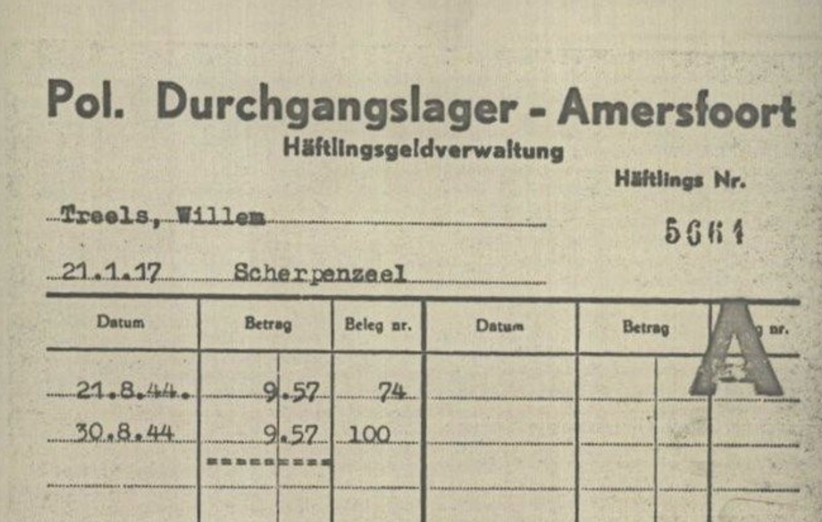 Origineel document over gevangene '5664'