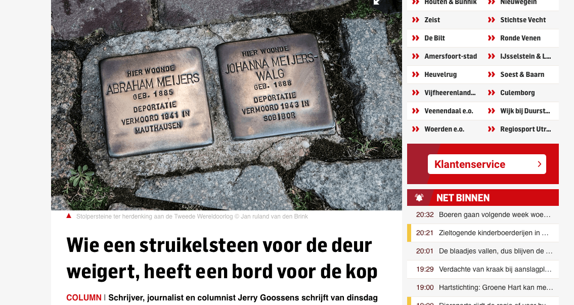 De column van Jerry Goossens. Screenshot van de site van het AD/UN.