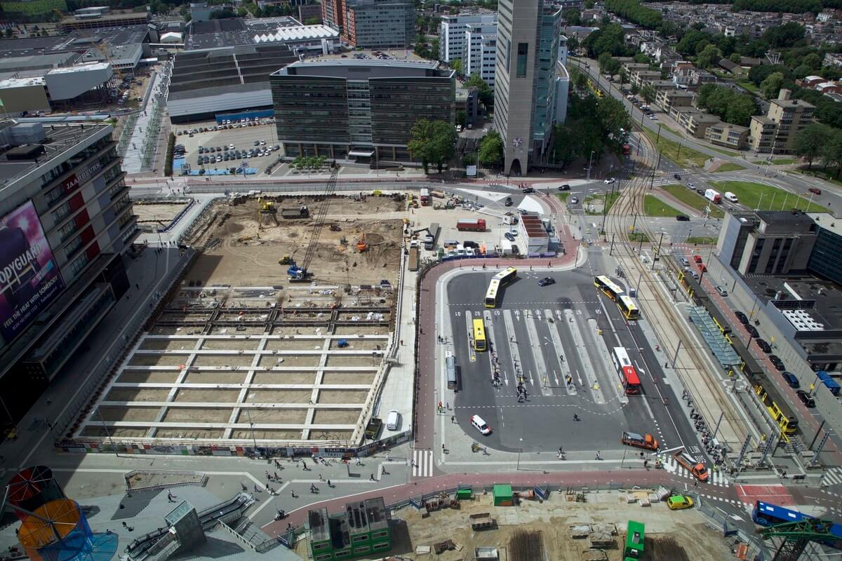 Het huidige Jaarbeursplein wordt omgebouwd tot het nieuwe Stadsplein. Foto: Ton van den Berg