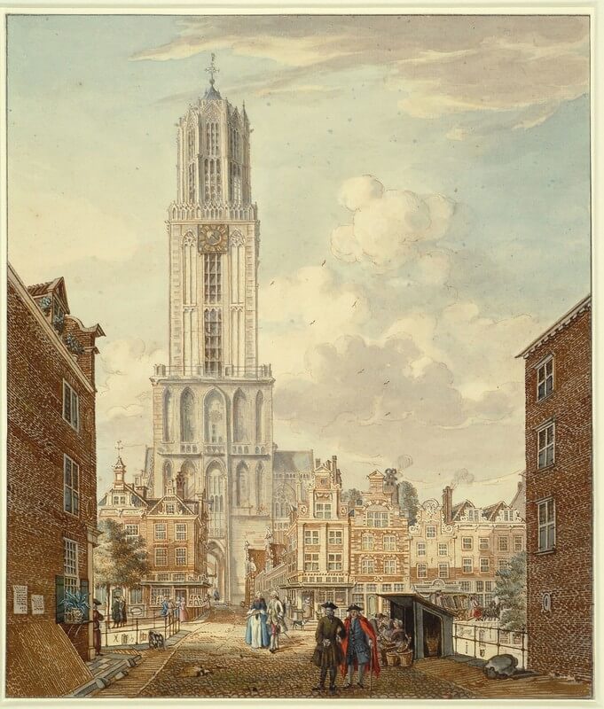 Bij de bouw van de Domtoren is geen rekening gehouden met hekken. Illustratie: boek Domtoren, Trots van de stad
