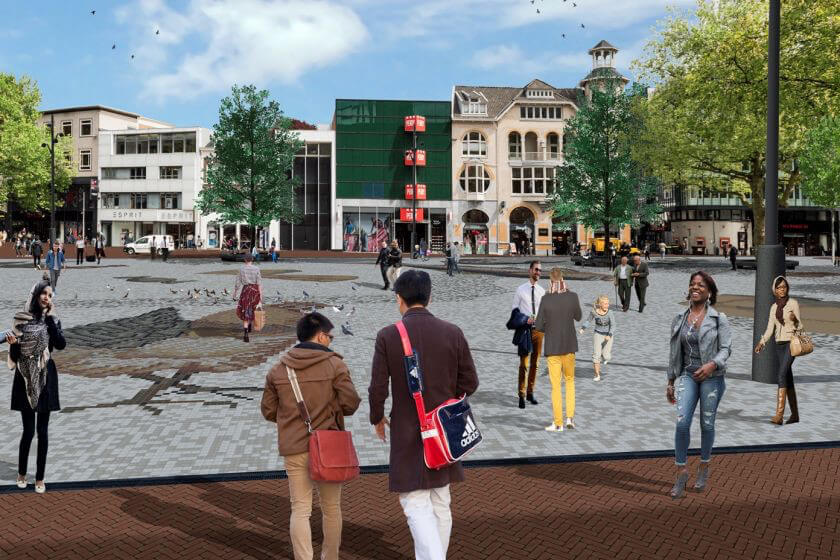 Zo zou het mozaïek op het Vredenburg eruit moeten gaan zien ('artist impression' van de gemeente)