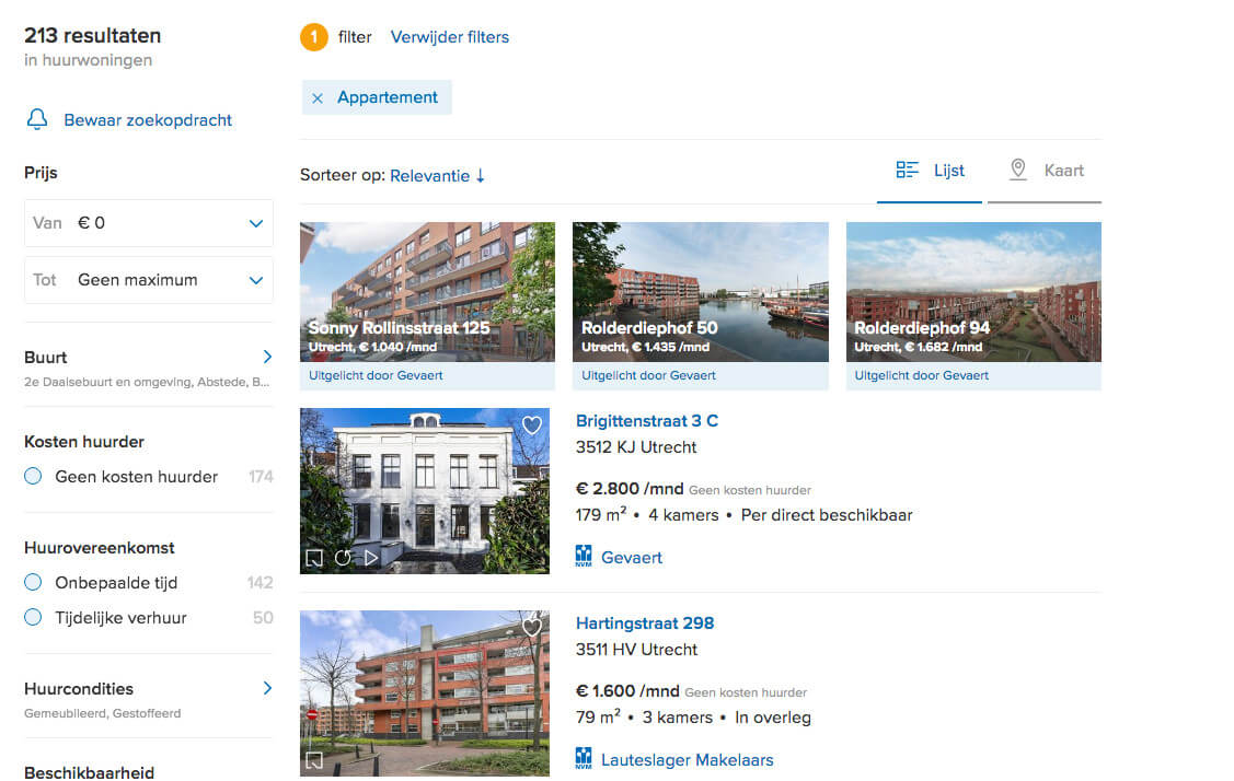 'Heel de stad is te huur', screenshot Funda