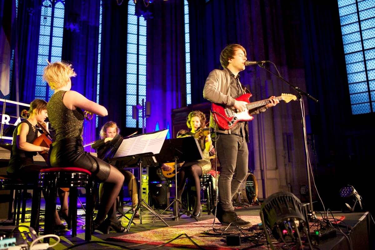 The Brams en het Ragazze Quartet tijdens het optreden in de Domkerk. Foto: Ton van den Berg