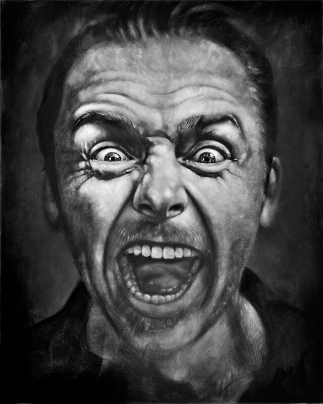 Portret van de acteur Simon Pegg. Illustratie John Noy
