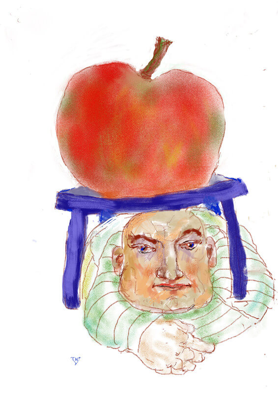 Gewichtige Appel. Illustratie Theo van de Vathorst