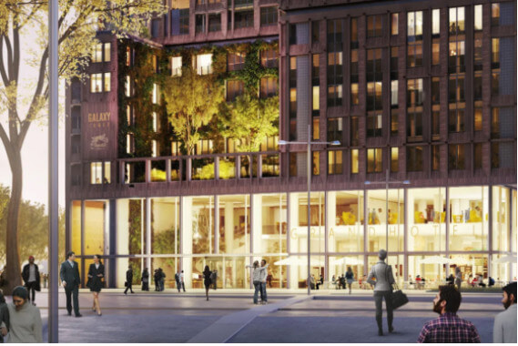 Illustratie van de te bouwen Galaxy Tower tegenover het Jaarbeursplein. Foto: Ballast Nedam