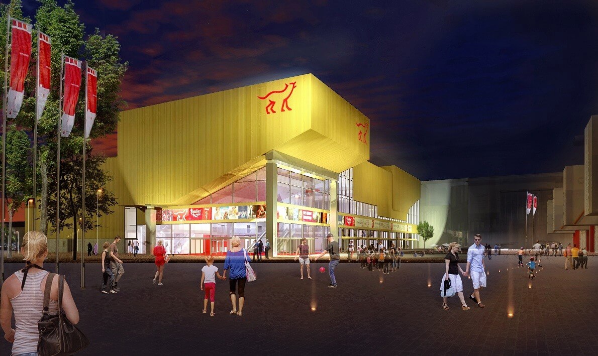 De megabioscoop bij de Jaarbeurs volgens een artist-impression. Foto: Snelder Architecten