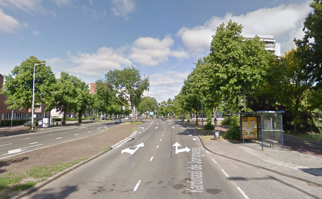 De Kardinaal de Jongweg zou een stadsboulevard met twee rijbanen kunnen worden. Foto: Google Maps