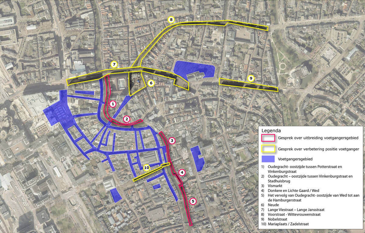 Overzicht uitbreiding voetgangersgebieden en waar fietsen wordt verboden. Klik er op voor nog beter overzicht!