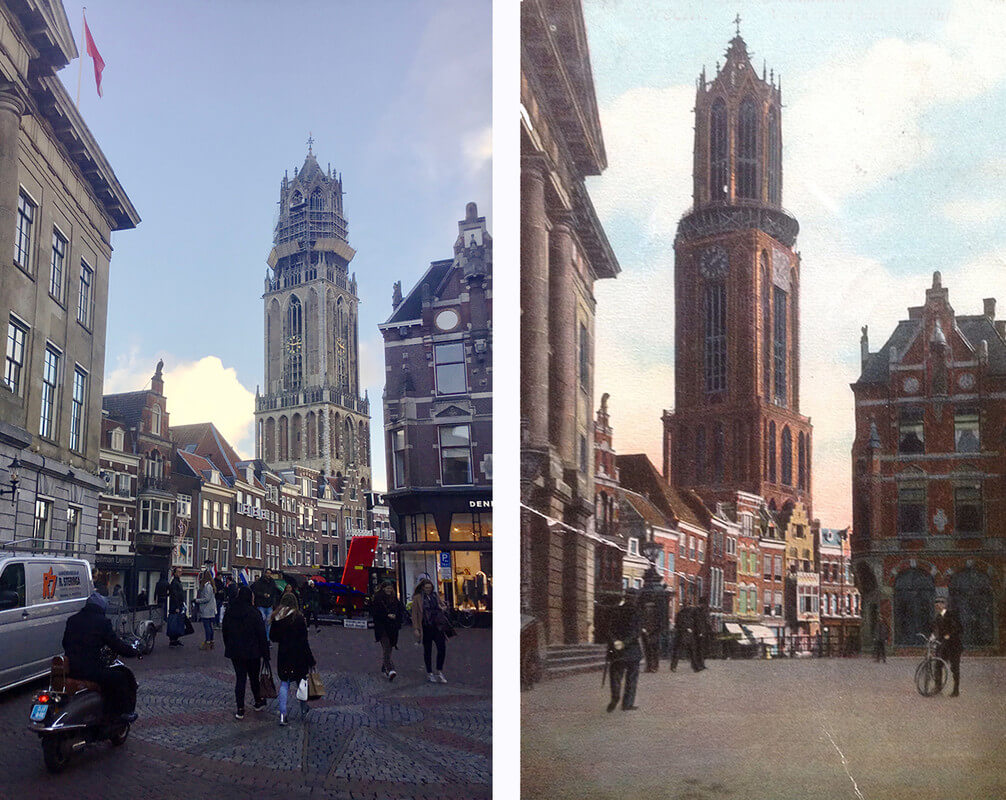 Meer dan honderd jaar later: 2017 (foto J. Terlingen) en 1912 (ingekleurde ansichtkaart)