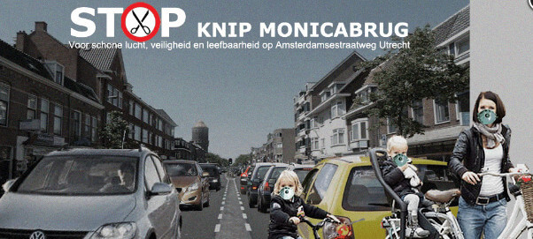 Protestbanner tegen knip van de Weerdsingel.
