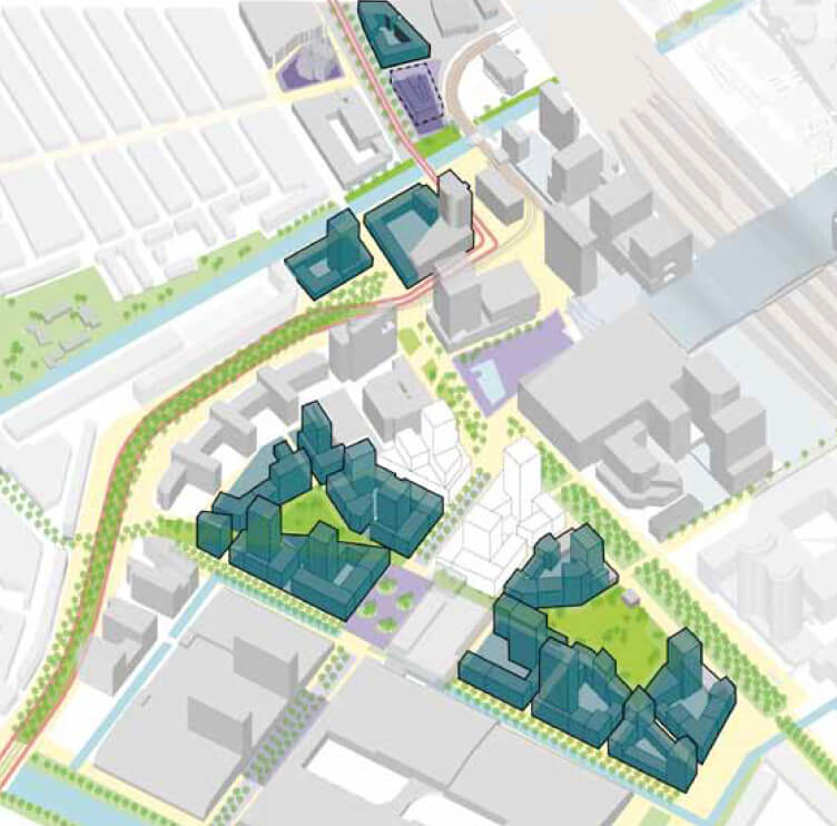 Overzicht nog te bouwen hoogbouw in Jaarbeursgebied. Foto: CU2030