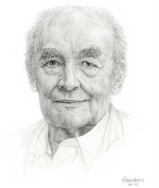 Een portret van Willem Aantjes gemaakt door Kees Wennekendonk.